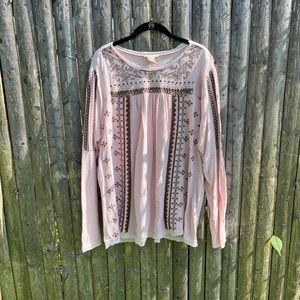 Sundance Light Pink and Embellished Long Sleeve Tee Shirt. Never worn. Size XL.